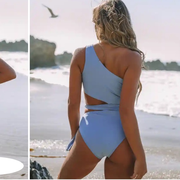 Blue One Shoulder One-Piece Swimsuit - Picture 5 of 12
